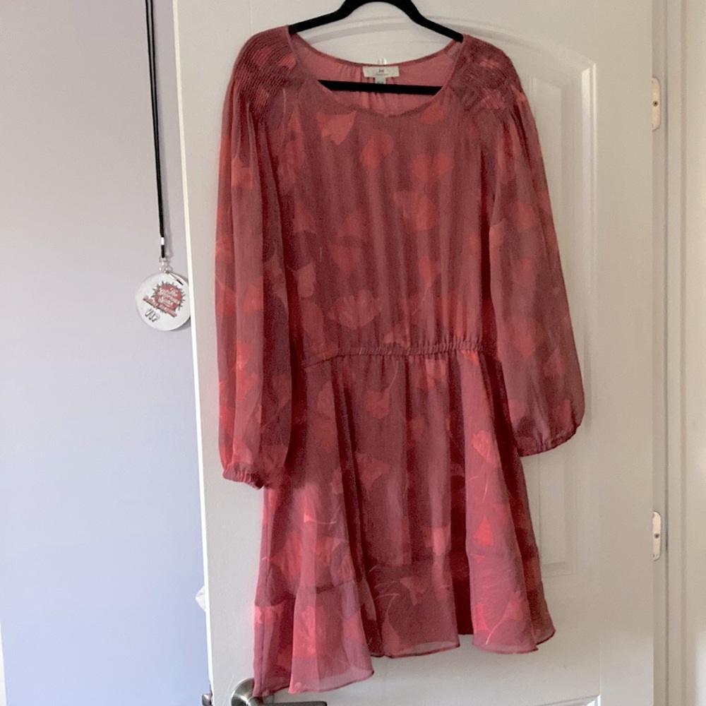 Halston Pintucked Georgette Blouson Ginko Dress Bracelet Sleeve Flounce Size XL